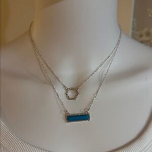 ABS Allen Schwartz Silver Necklace with Blue and Silver Pendants